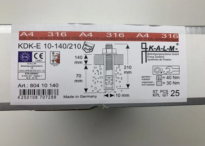 KALM Bolzenanker , Keilanker KDE 10-140/210 M10 Edelstahl A4