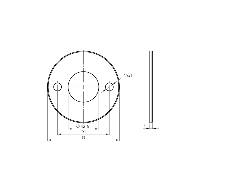 V2A Ronde Ankerplatte Ø100 / Ø43 x 6 2 Loch Ø11