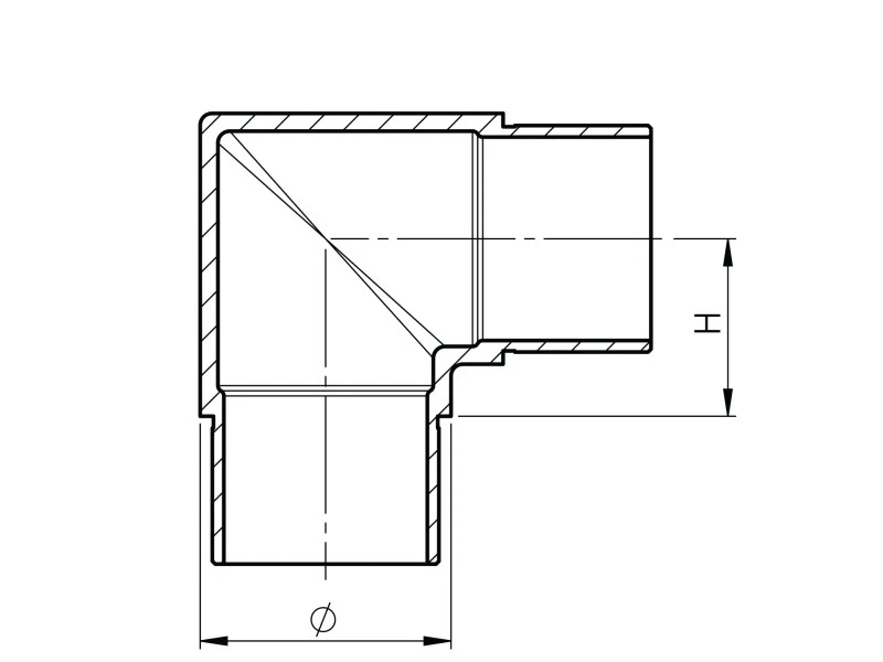 V2A Eckverbinder, Typ 1, Steckfitting, Ecke 90° für Rohr 42,4 x 2