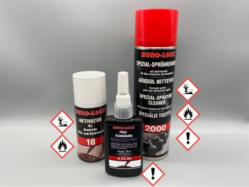 EURO-LOCK A63.80 Fügeverbindung 50 ml +  EURO-LOCK LOS10 Aktivator AN 150 ml +  EURO-LOCK LOS2000 Spezial-Sprühreiniger 500ml