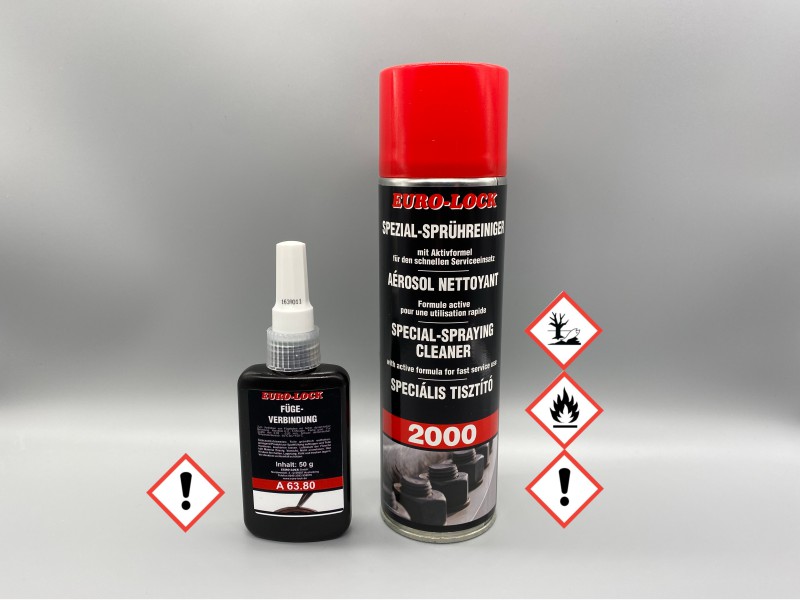 EURO-LOCK Edelstahl Kleber A63.80 50ml +  Oberflächenreiniger LOS2000 500ml