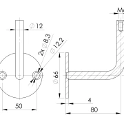 Handlaufhalter-Wand D = 42,4 Ronde D = 66 2 x Bohrung 8,3 mit Kugelring für Rohr Ø42,4
