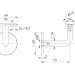 Handlaufhalter-Wand D = 42,4 Ronde D = 60 Anschraubplatte für Rohr Ø42,4