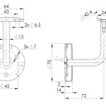 Handlaufhalter-Wand D = 42,4 Ronde D = 70 Anschraubplatte für Rohr Ø42,4
