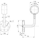 Handlaufhalter-Wand D = 42,4 Ronde D = 70 mit Kugelring für Rohr Ø42,4