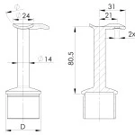 Handlaufstütze -STARR- Edelstahl V2A, Handlaufträger 42 x 2 90°