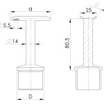Handlaufstütze -STARR- Edelstahl V2A, Handlaufträger Ø42 x 2