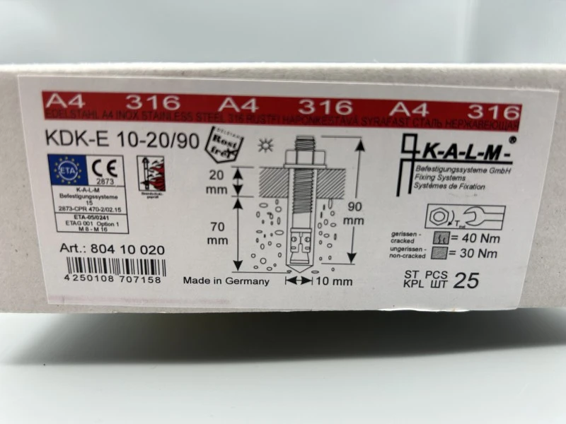 KALM Bolzenanker , Keilanker KDE 10-20/90 M10 Edelstahl A4
