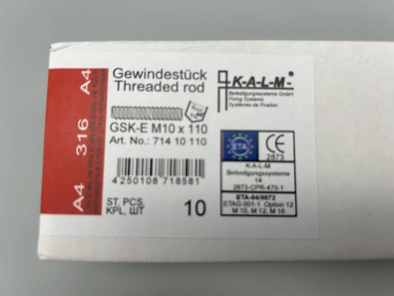 KALM Verbundanker Ankerstangen Gewindestücke M10 x 110 A4 GSK-E VPE 10 Stück
