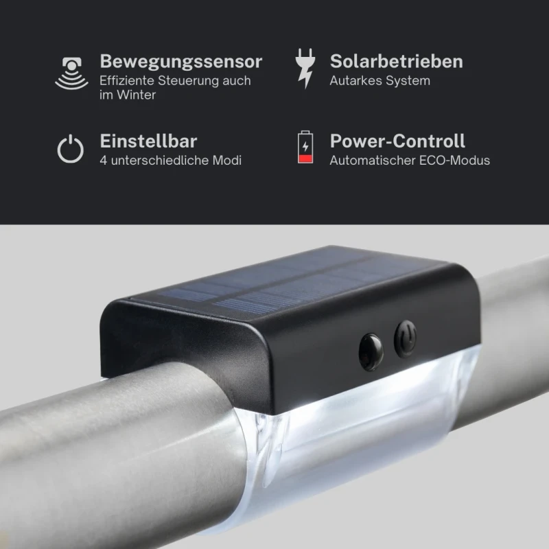 Outdoor LED SOLAR-Leuchten für Handlauf / Geländer Ø42,4 kaltweiß