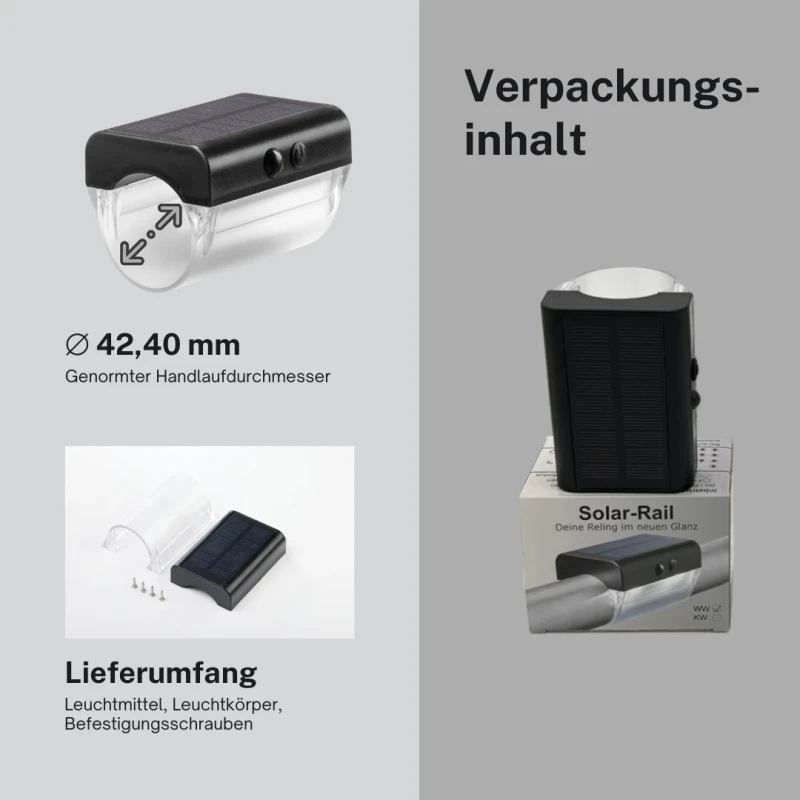 Outdoor LED SOLAR-Leuchten für Handlauf / Geländer Ø42,4 kaltweiß