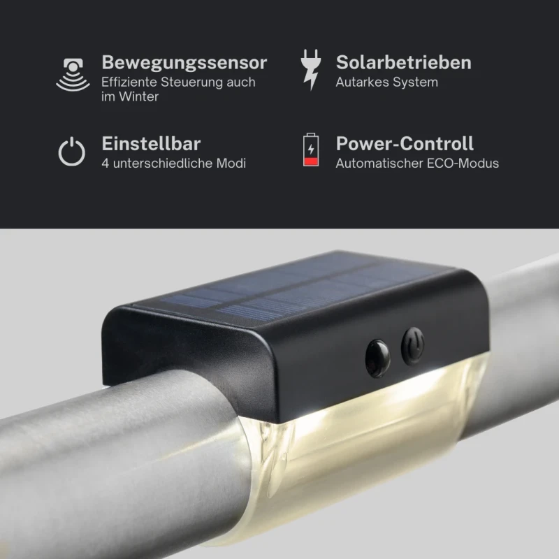 Outdoor LED SOLAR-Leuchten für Handlauf / Geländer Ø42,4 warmweiß