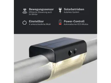 Outdoor LED SOLAR-Leuchten für Handlauf / Geländer Ø42,4 warmweiß