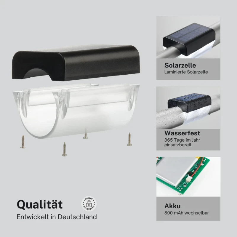 Outdoor LED SOLAR-Leuchten für Handlauf / Geländer Ø42,4 warmweiß