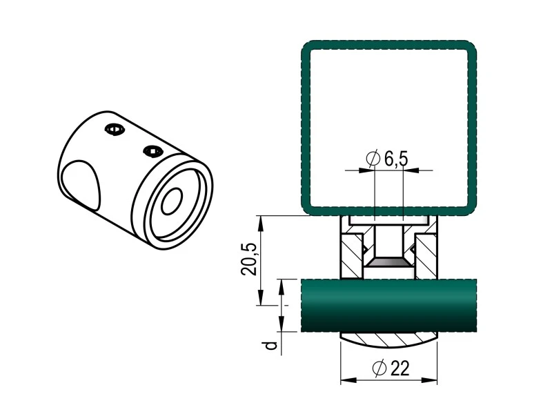 V2A Querstab- Traversenhalter -FLACH- / Ø12