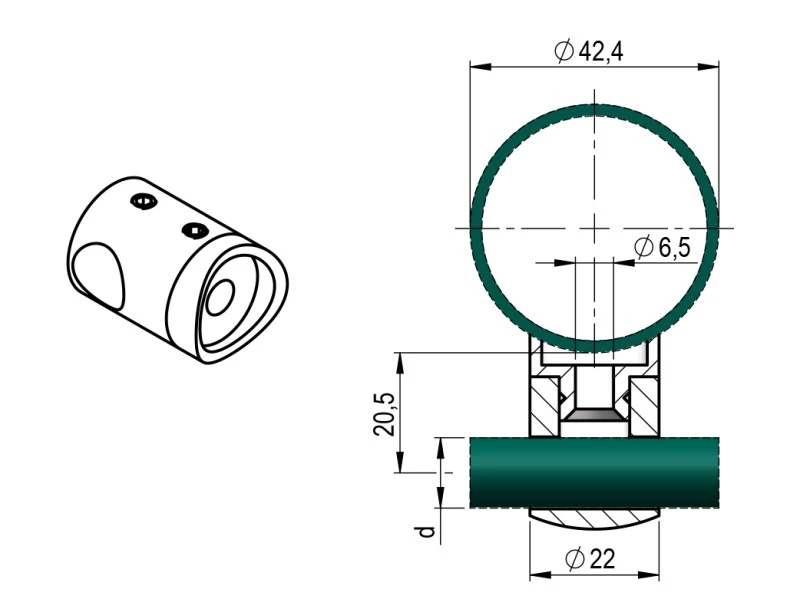 V2A Querstab- Traversenhalter Ø42 / Ø12
